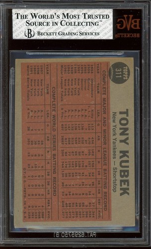 1962 Topps Baseball #311 Tony Kubek Makes the Double Play IA BVG 4.5 - Foto 2 di 2