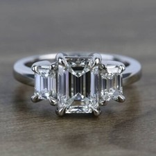 3.20 Ct Emerald Cut Lab-Created White Diamond Engagement Ring 14K White Gold FN