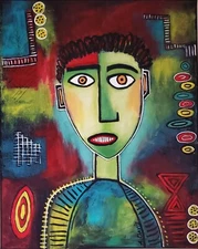 A.Z. Davis Painting 20 X 16" Abstract Modern Figurative Portrait Man Pop Art 