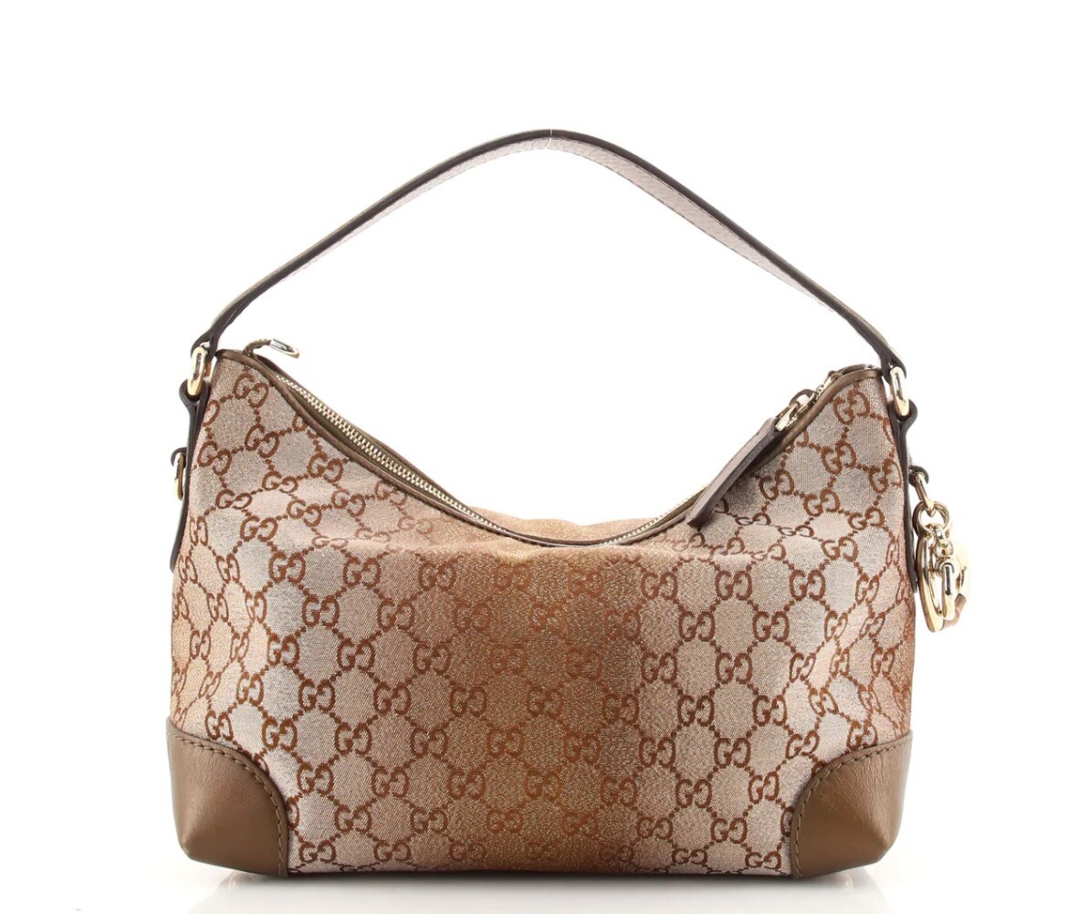 Authentic GUCCI Heart Bit Shoulder Bag Brown Gold 7061A Canvas
