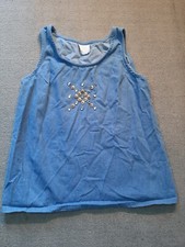 Vintage Denim vest Jacket Women's Size small S blue Embellished Made in USA