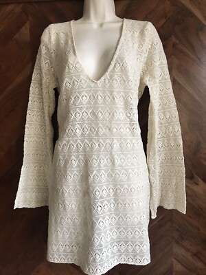 FREE PEOPLE SEA THROUGH CREMEFARBENES BAUMWOLL-HÄKEL-MINIKLEID (GR. M) UVP 78 £