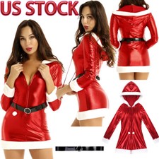 Women's Metallic Christmas Bodycon Dresses Mrs Santa Claus Costume with Belt