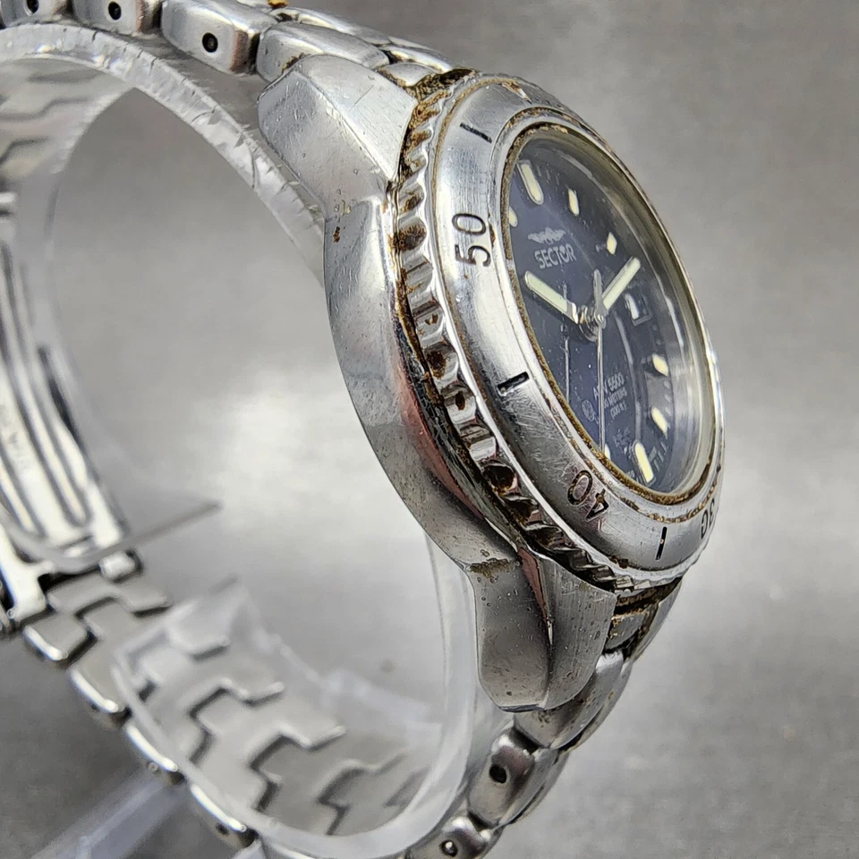 Reloj de buceo Sector ADV 5500 para mujer 29 mm esfera azul acero fecha redondo batería nueva Foto 4 de 4