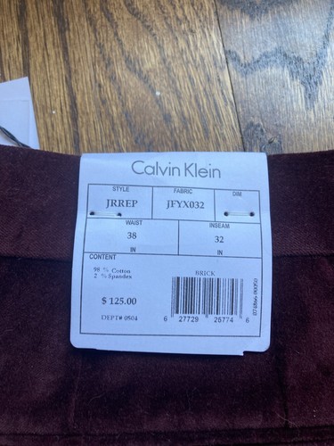NWT Calvin Klein Mens Pants 38x32 Slim Fit Wine Red Velvet Velour MSRP $125 - Picture 12 of 12