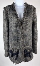Women's Lanvin 2011 Black Gold Metallic Tweed Cardigan Jacket Size L
