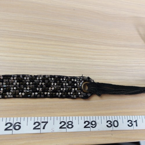BCBGeneration Belt Womens Black Small Embellished Rhinestone Beaded Suede Skinny - Picture 7 of 9
