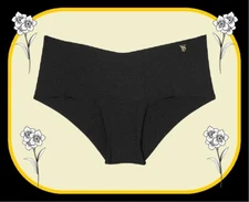 XL   NOIR Black GOLD VS LOGO Victorias Secret Smooth Edge No Show Cheeky Pantie