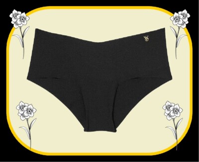L Dark NOIR Black GOLD VS LOGO Victorias Secret Smooth Edge No Show Cheeky Panty