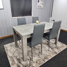 Grey Dining Table and 4 Chairs Wood Stone Grey Effect Kitchen Dining Set for 4