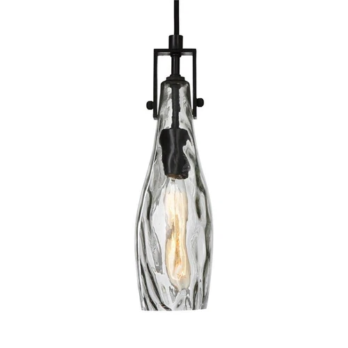 Uttermost Campester 1-Light Metal and Watered Glass Mini Pendant in Black/Clear - Picture 5 of 9