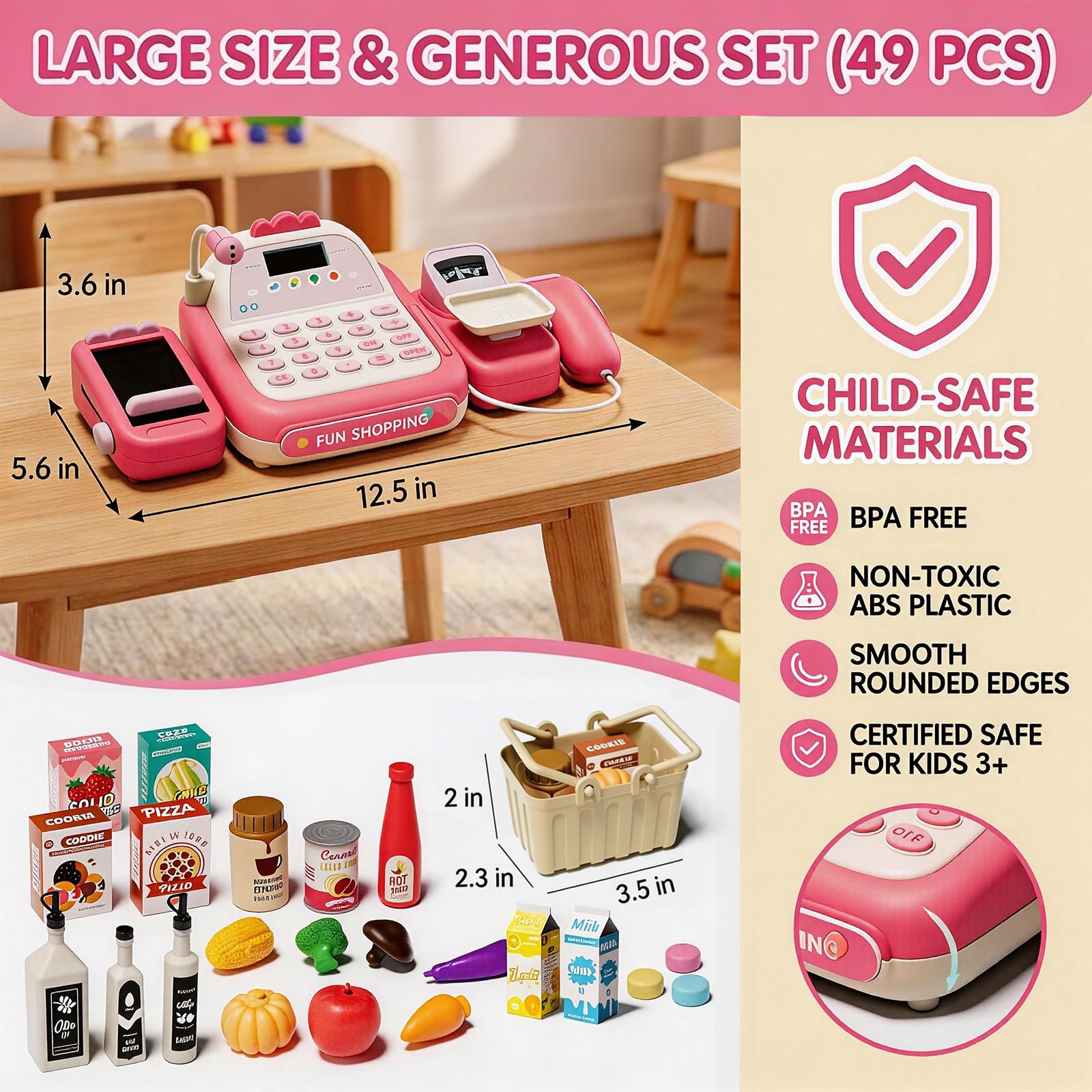 как выглядит 49Pcs Cash Register Toy Set for Kids, Pretend Play Grocery Store Cashier Playset фото