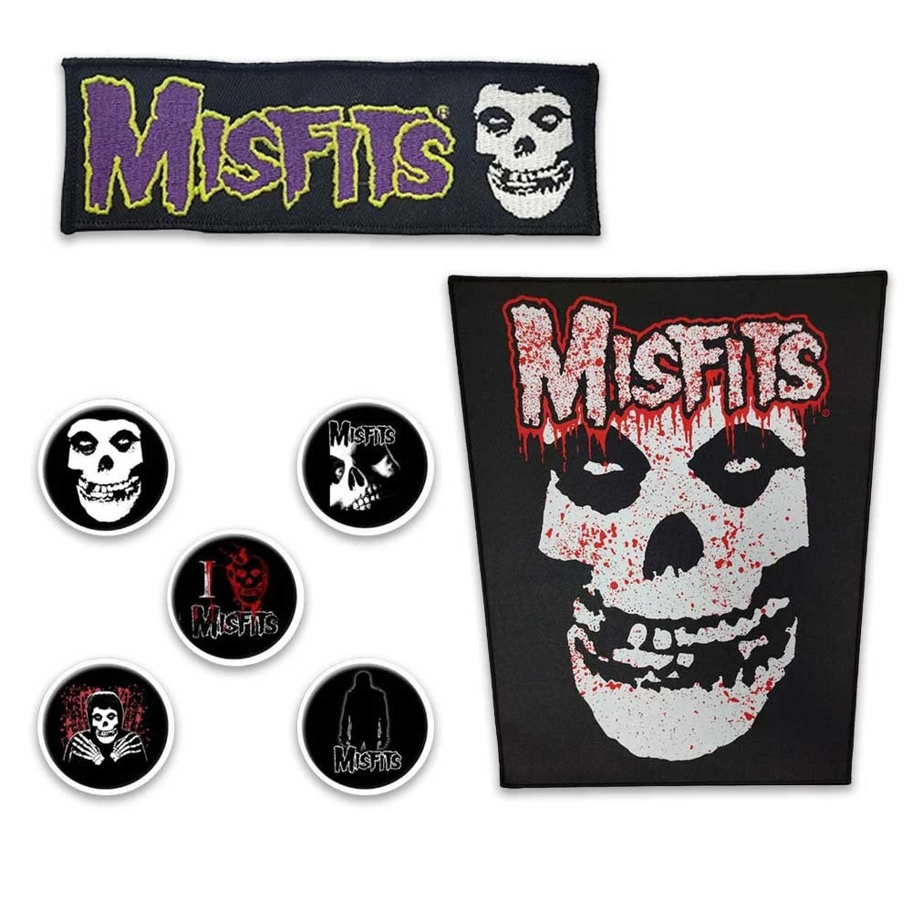 Misfits Licensed Band Merch Gift Set - 1 Back Patch, 1 Set of Buttons, 1 Patch