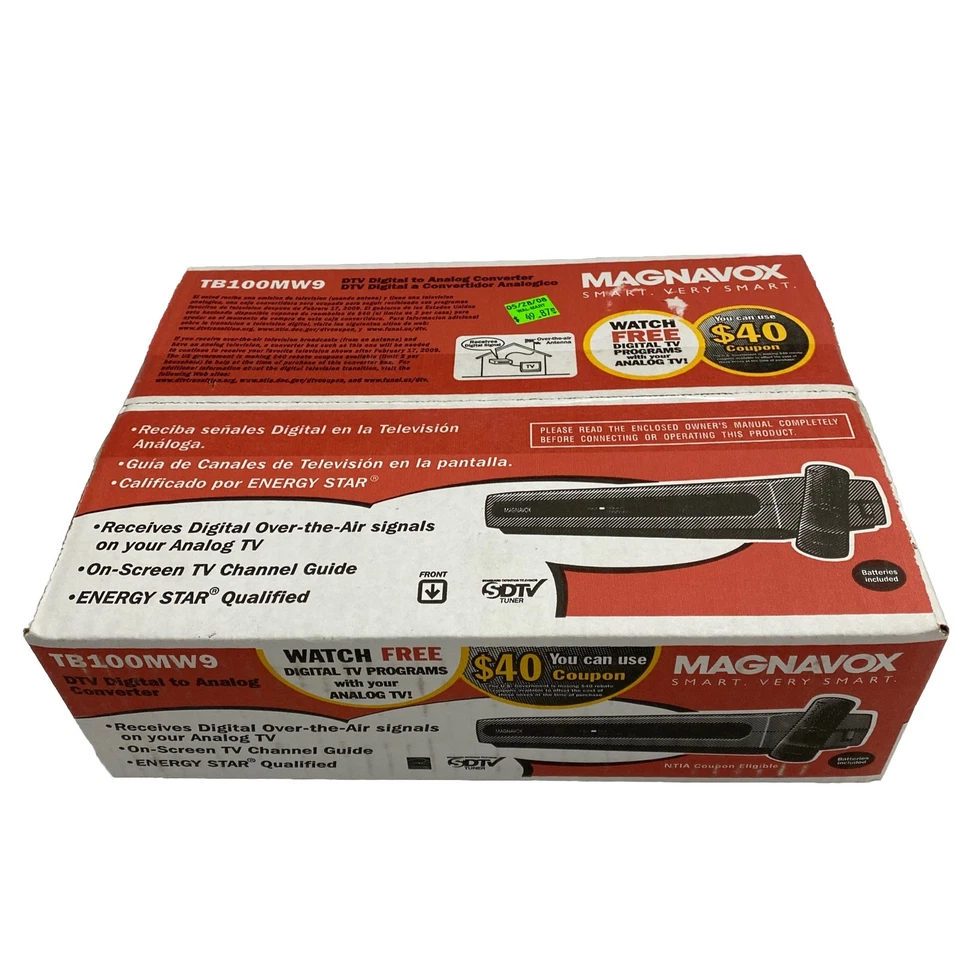 NEU/VERSIEGELT Magnavox DTV Digital zu Analog TV Konverter TB100MW9 mit Fernbedienung