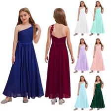Girls One Shoulder Dress Lace Chiffon Wedding Party Full Length Flower Dress