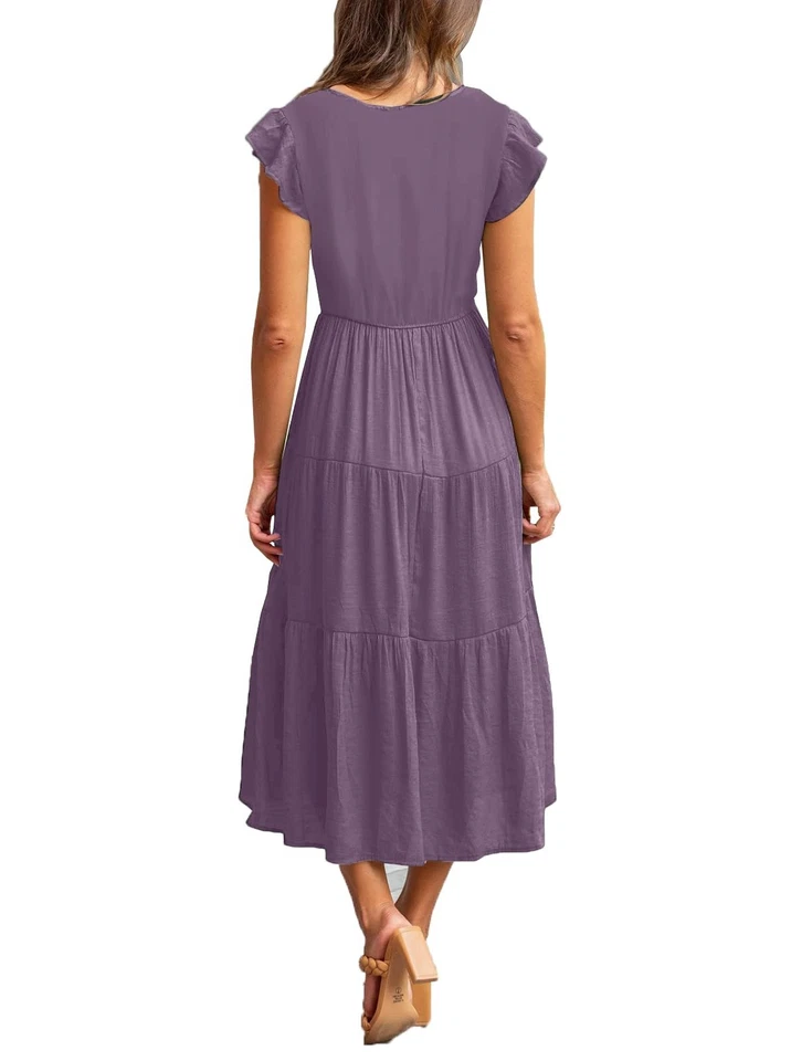 CzzzyL Womens Nursing Dress Round Neck Flutter Short Sleeve Wear for Pregnant - Image 3 of 4