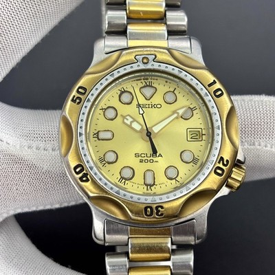 美品 SEIKO SCUBA デイト 波マーク 5H25-6060 200m Vintage Seiko Scuba Divers 200 M Sunburst Dial Japan Men Quartz