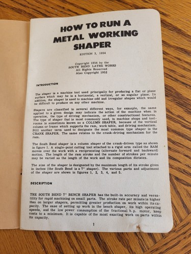 How to Run a Metal Working Shaper South Bend Lathe Guide Book 1954 Illustrated - Foto 3 di 7