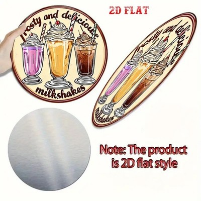 Retro Icy Milkshake Dessert Round Aluminum Sign Cafe Wall Decor