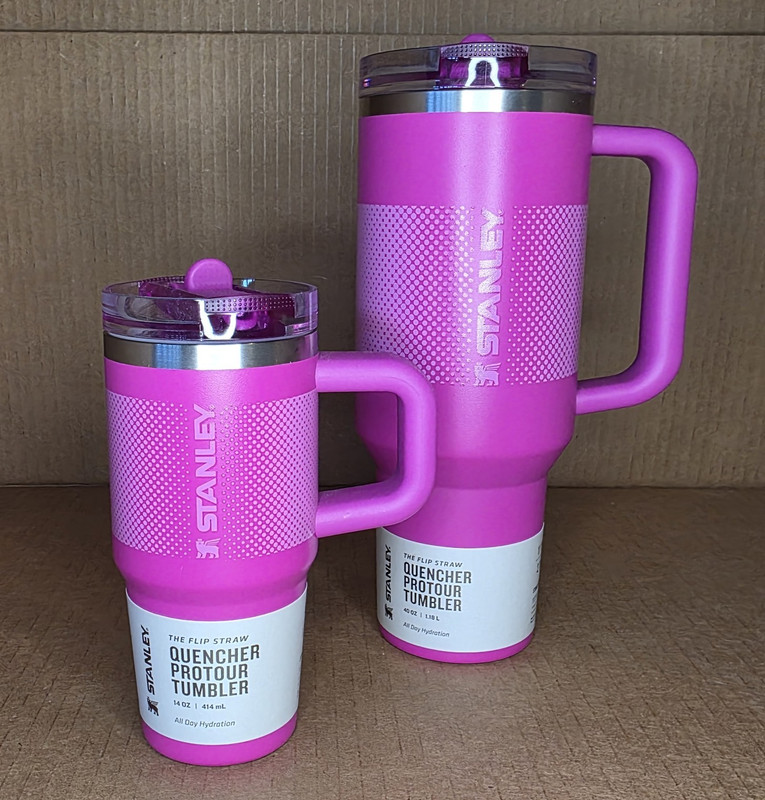 Dynamic Duo: Set of 2 Pink Stanley Flip Straw Quencher Tumblers (14oz & 40oz)