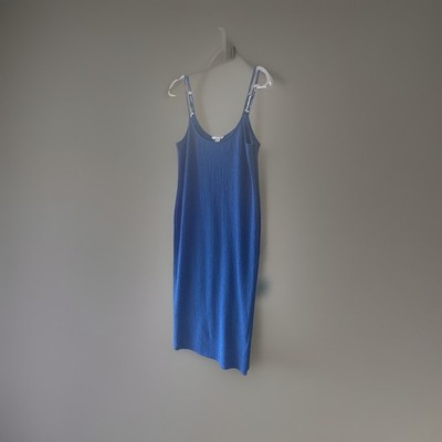 HM Women s Blue Textured Jersey Midi Dress Low Back, Adjustable Straps, Size L