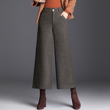 Women Wide Leg Cropped Pants Winter New Korean High Waist Casual Straight Pants