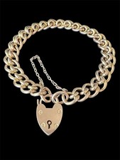 Antique 9K Rose Gold Edwardian Heart Padlock Bracelet 16.7g Birmingham