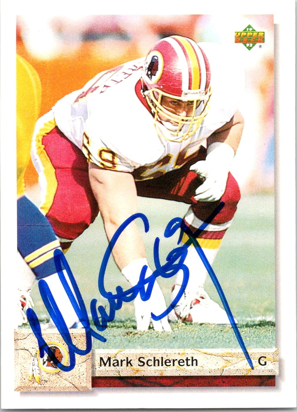 Mark Schlereth Signed 1992 Upper Deck Washington Redskins #502 Autographed