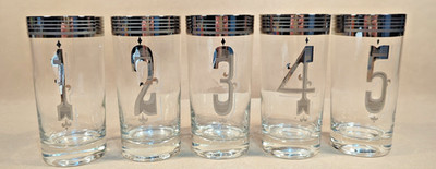 Vintage MCM Queens Lusterware Numbers 1 - 5 Silver Rim Highball Glasses