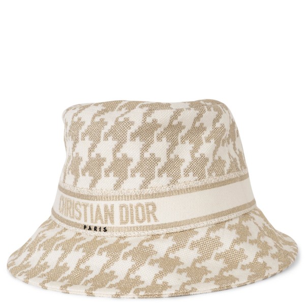 74355 Auth Christian Dior Gold 2022 D-BOBBY HOUNDSTOOTH BUCKET Hat 57