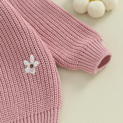 Baby Mädchen Winter Kleidung Süßer Blumen Pullover Rundhals Pullover Langarm Kn... - Bild 5 von 7
