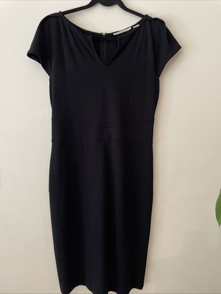 Jane Lamerton womens dress Shift 14 black Cap Sleeves Peep Hole Bodycon Tailored