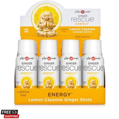 Ginger Rescue Energy Shots - Caffeine-Free Digestive Boost, Lemon & Cayenne 12pk