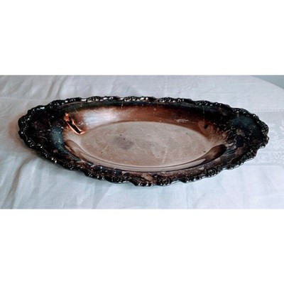 Vtg. Wm. A. Rogers Tarnished Silver Plate Oval Platter Ornate Edge 13 1/2''x 7''