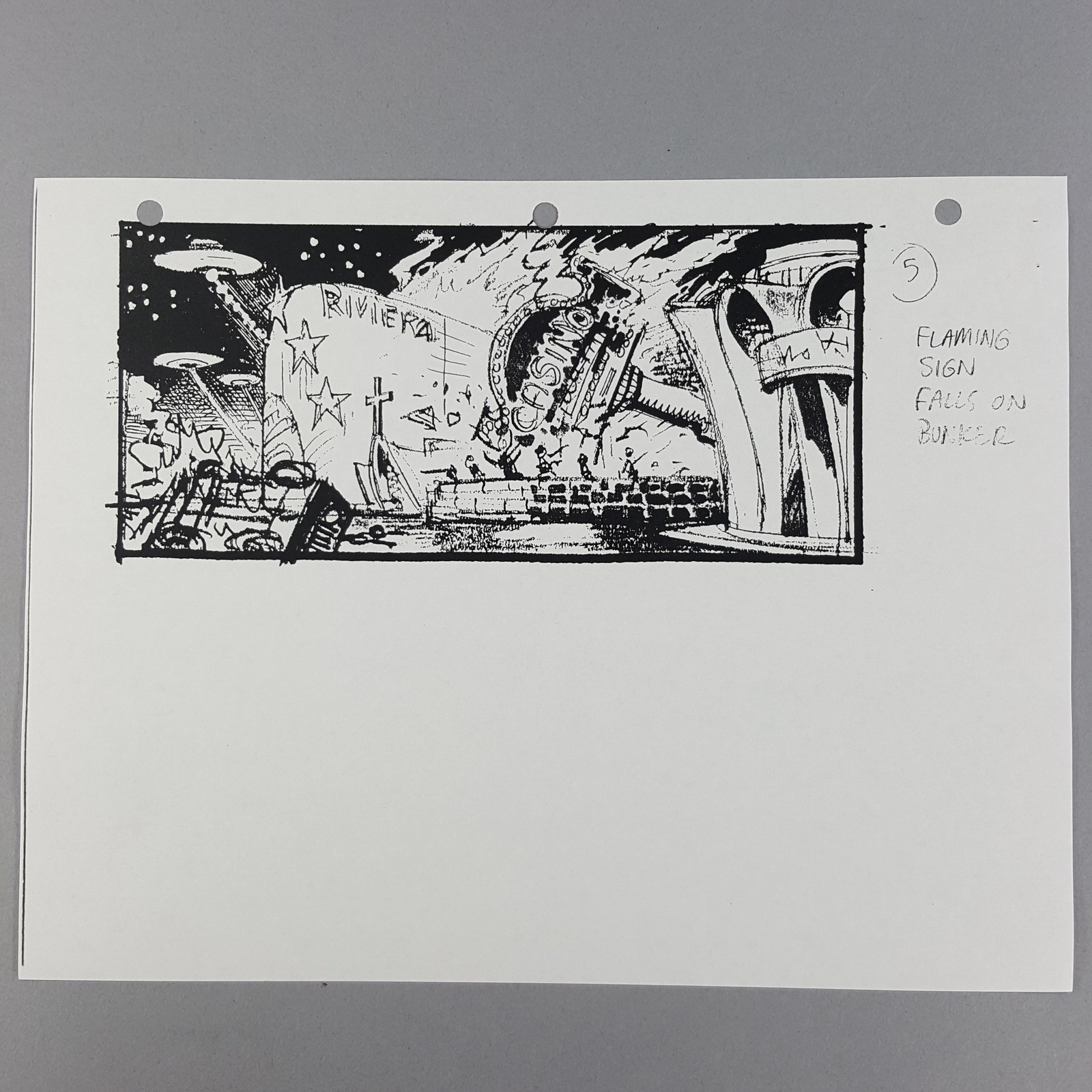 Mars Attacks! Storyboard Flaming Riviera Casino Sign Crashes on Bunker Prop