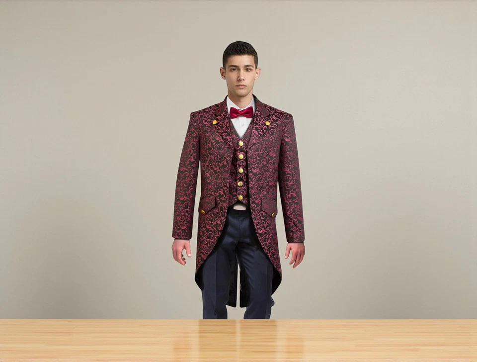 Men’s Blue Steampunk Tailcoat Gothic Brocade Coat Victorian Fashion Jacket - Image 2 of 4