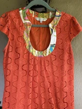 Trina Turk Los Angeles Cotton Crochet  Cap Sleeve Dress Size 10 = Medium Lined