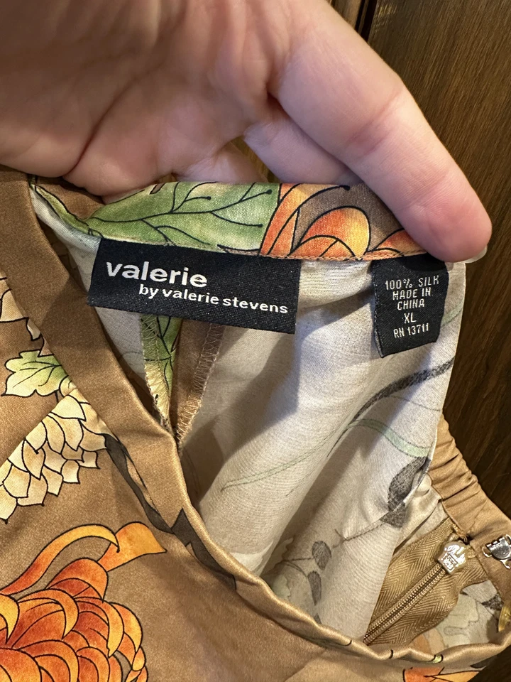 Pantalones para mujer Valerie by Stevens florales verdes naranjas flores 100 % seda talla XL Foto 4 de 4