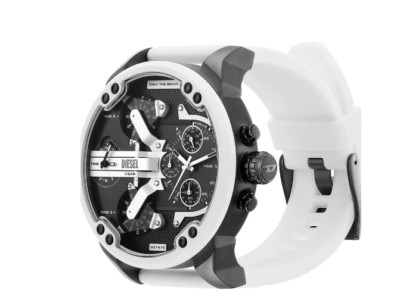 DIESEL DZ7478 MR. DADDY BLACK CHRONOGRAPH DIAL WHITE SILICONE STRAP MEN'S WATCH