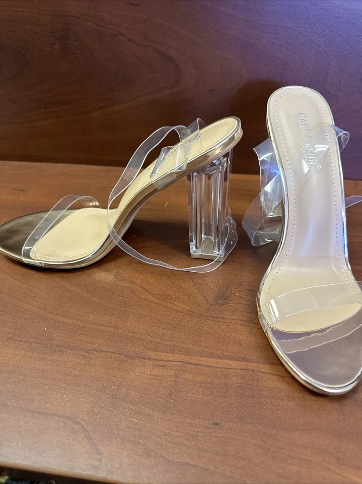 Cape Robbin Maria-2 Cork Clear Chunky Block High HeelsTransparent Open Toe Sz 10 - Imagem 4 de 4