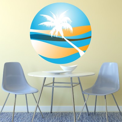 PALME SONNENUNTERGANG WANDAUFKLEBER Urlaub Paradies Strand Tropisch Retro Aufkleber Kunst 4