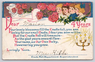 Postcard Antique 4 Years Birthday Card, 4 Children 4 Candles A3717