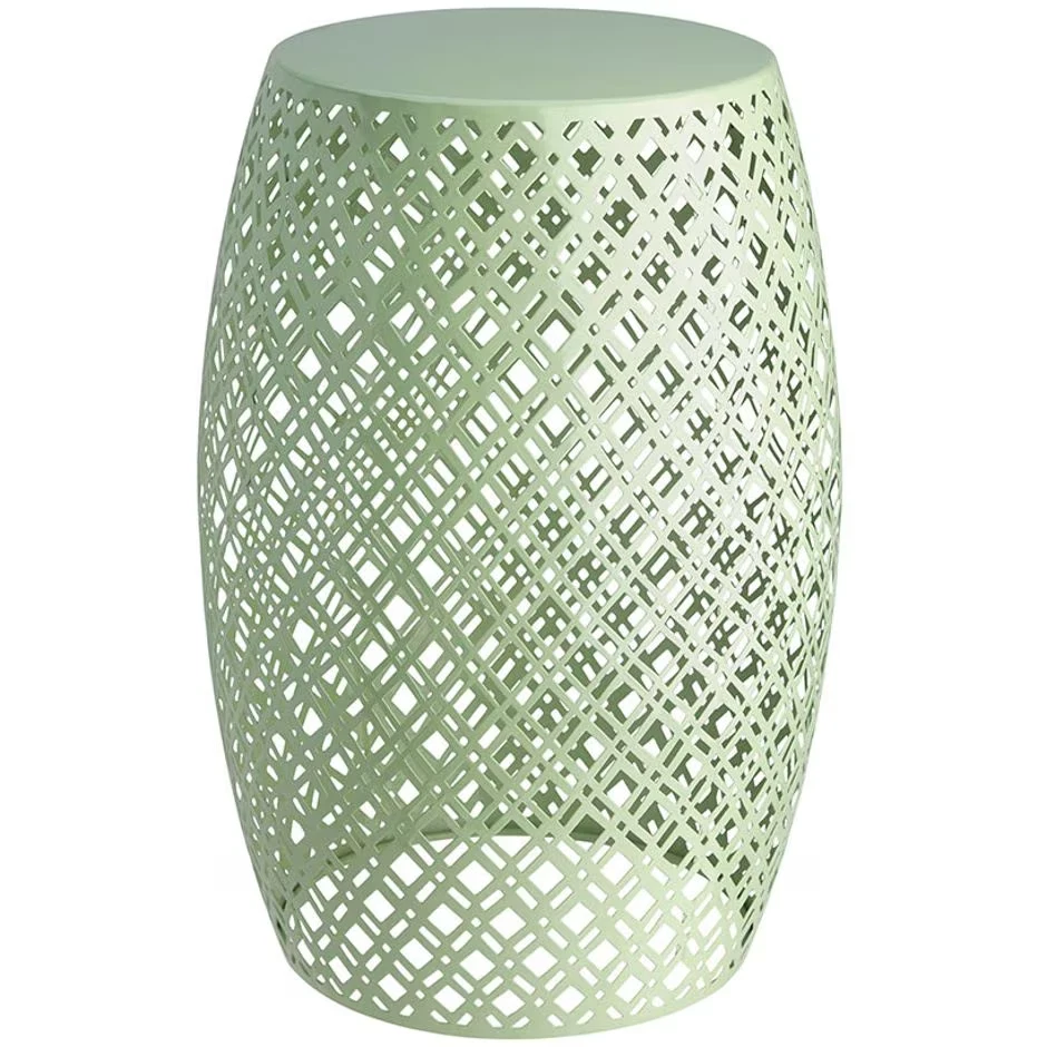 Elegante taburete lateral/extremo de metal verde barril porche/patio para el hogar Foto 2 de 2
