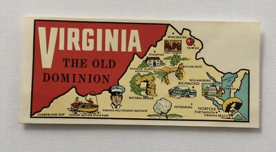 vintage luggage/ automobile label VIRGINIA by Goldfarb Novelty Co 5x 2. ...