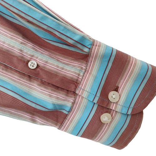 Robert Graham Button Front Shirt Size XL Blue Brown Stripes Flip Cuffs Boho - Picture 6 of 8