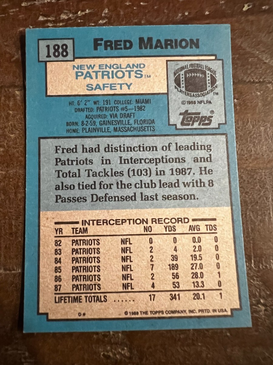 1988 Topps Football Card #188 Fred Marion, Patriots (J8) | eBay