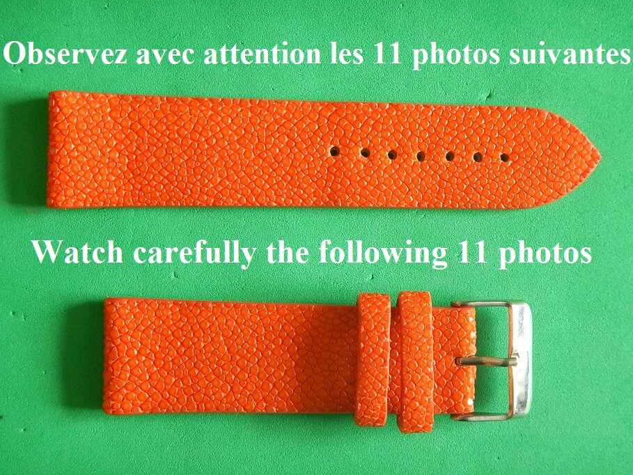 Bracelet montre orange 24 mm en galuchat poli pour sublimer vos tenues d'été