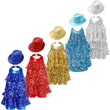 Kids Girls Leotard Performance Jumpsuit Cheer Leading Dancewear With Hat Jazz