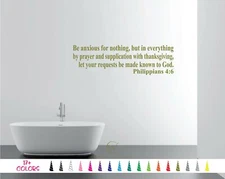 Philippians 4:6 Wall Quote Vinyl Decal Anxious Prayer God Bible Verse Sticker B