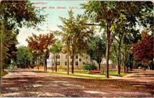 Saco, Maine, Main and Elm Streets dirt roads 1911 postcard a95